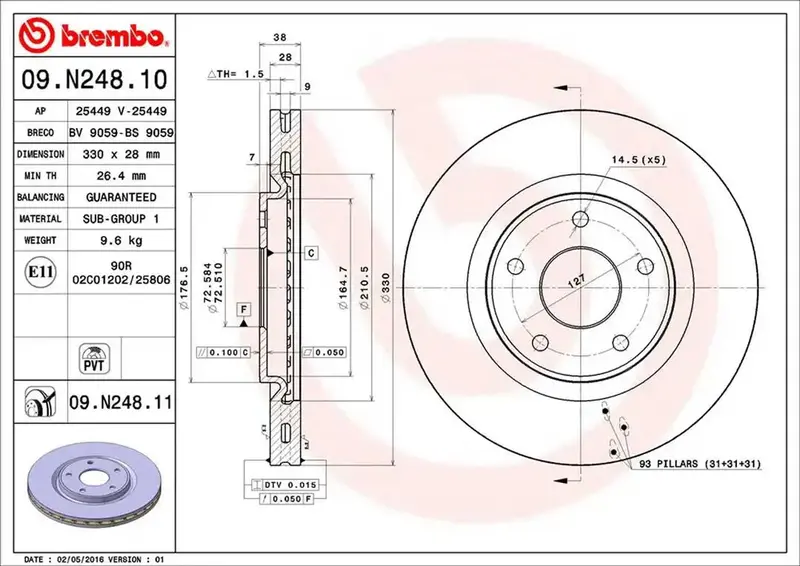 Brembo 09N24811C02 High-Performance Brake Rotor For Disc Brake Systems 1